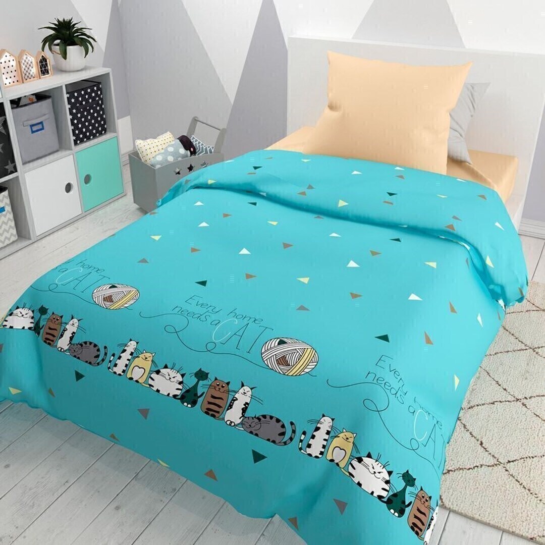 КПБ 1,5сп поплин (нав. 50*70) Браво Кидс New collection <5836-1+4670а-1 Котики>