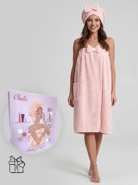Набор для сауны женский Cherir/Черир.<4294100+4294101+К-366,  килт+чалма 72*140+26*31 розовый в коробке>