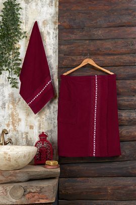 Сауна махровая мужская 2пр (полотенце 50*90+килт) Juanna<бордовый> (арт.9228)